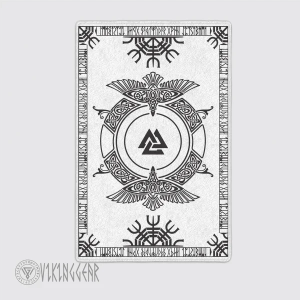 Valknut Symbol And Raven White Viking Area Rug