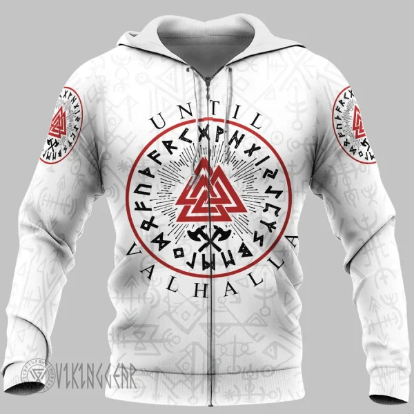 Valknut Until Valhalla White Viking Hoodie