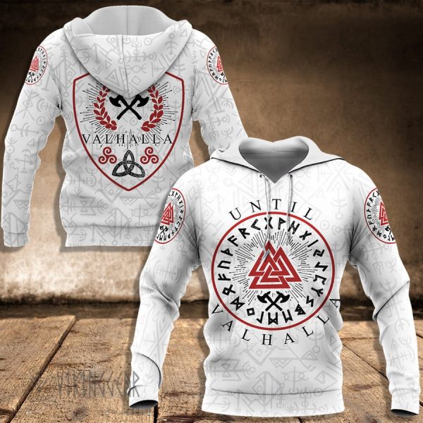 Valknut Until Valhalla White Viking Hoodie