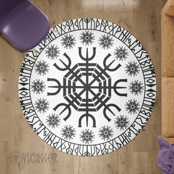 Vegvisir And Rune - Viking Round Carpet