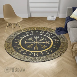 Vegvisir And Rune - Viking Round Carpet