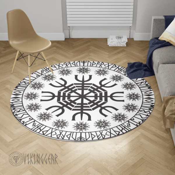 Vegvisir And Rune - Viking Round Carpet