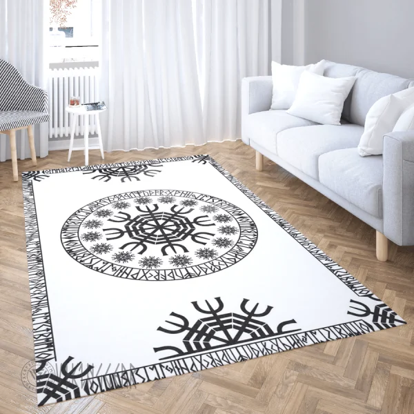 Vegvisir And Rune White Viking Area Rug