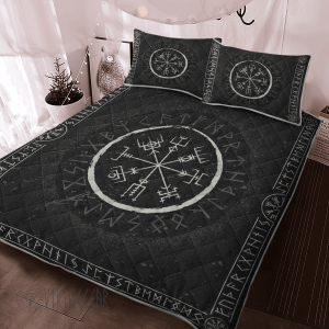 Vegvisir And Runic Viking Quilt Set Vintage Style