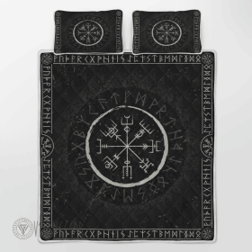 Vegvisir And Runic Viking Quilt Set Vintage Style