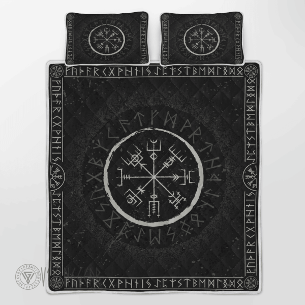 Vegvisir And Runic Viking Quilt Set Vintage Style