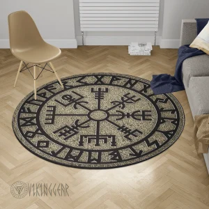 Vegvisir Rock Rune - Viking Round Carpet