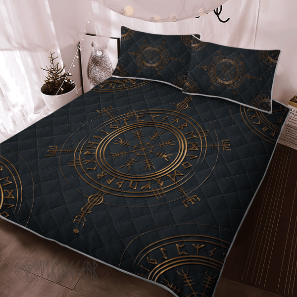 Vegvisir Symbol Golden Color Viking Quilt Set