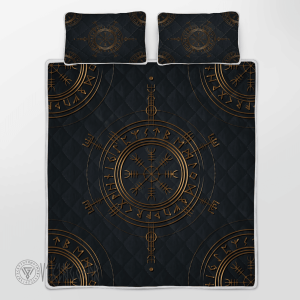 Vegvisir Symbol Golden Color Viking Quilt Set