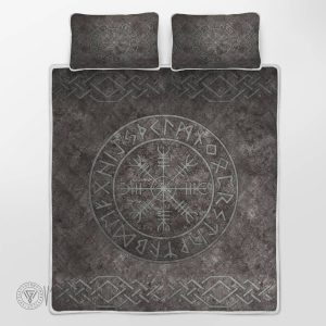 Vegvisir Symbol On A Stone-Textured Viking Quilt Set