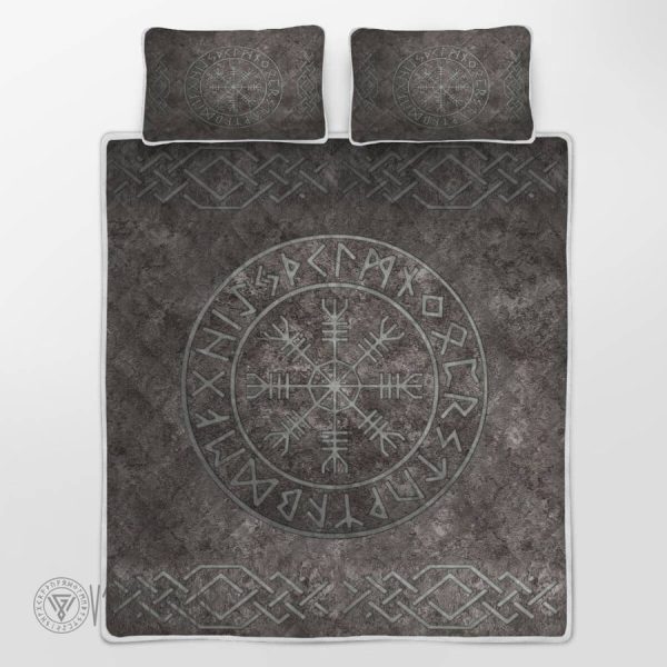 Vegvisir Symbol On A Stone-Textured Viking Quilt Set