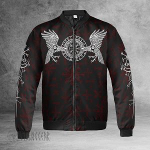 Viking Bomber Jacket Ravens Of Odin And Old Norse Symbols