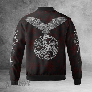 Viking Bomber Jacket Ravens Of Odin And Old Norse Symbols