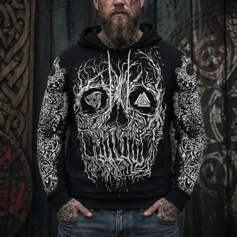 Viking Hoodie Skull Celtic Tree of Life Fusion