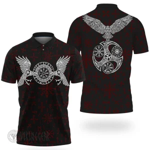 Viking Polo Shirt Ravens Of Odin And Norse Symbols