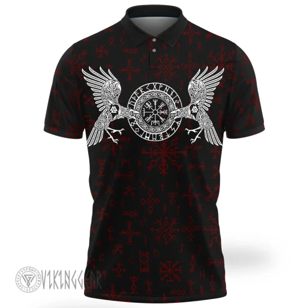 Viking Polo Shirt Ravens Of Odin And Norse Symbols