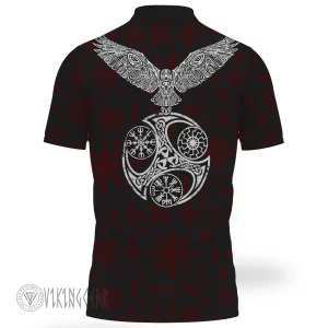 Viking Polo Shirt Ravens Of Odin And Norse Symbols