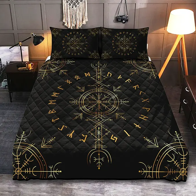 Viking Quilt Bedding Set Aegishjalmur and Rune