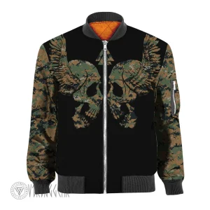 Viking Skull with Wings Camo Pattern Jacket | Viking Bomber Jacket