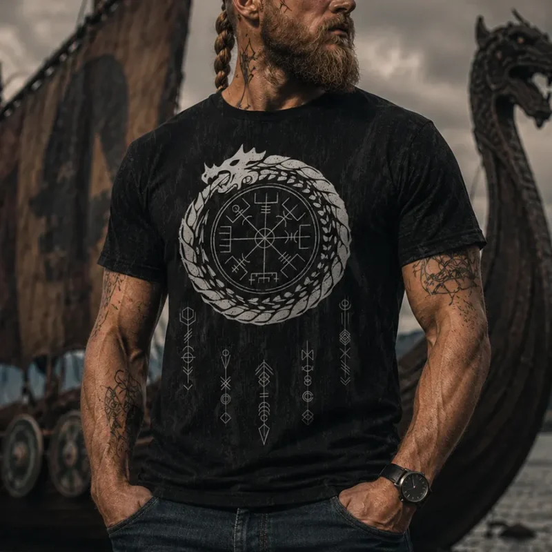 Viking T-Shirts The Jörmungandr Amulet with Symbol Vegvisir