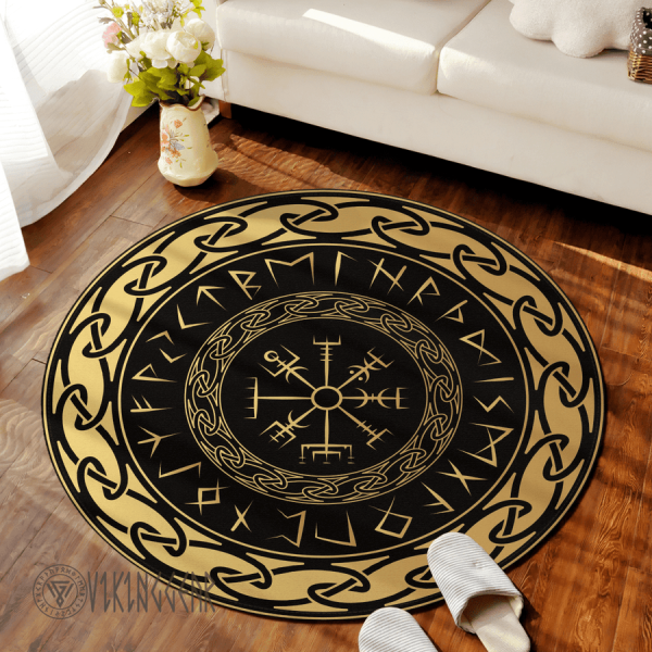 Viking Vegvisir And Rune Round Carpet | Viking Round Carpet