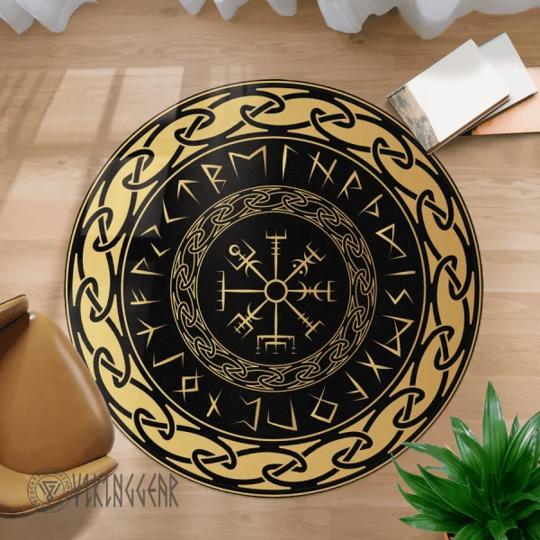 Viking Vegvisir And Rune Round Carpet | Viking Round Carpet