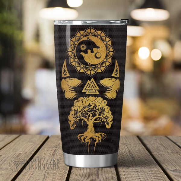 Viking Wolf Raven And Tree Of Life - Viking Tumbler