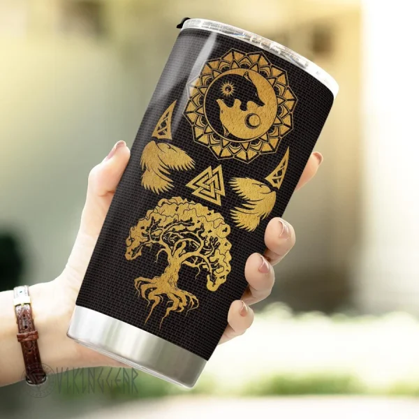 Viking Wolf Raven And Tree Of Life - Viking Tumbler