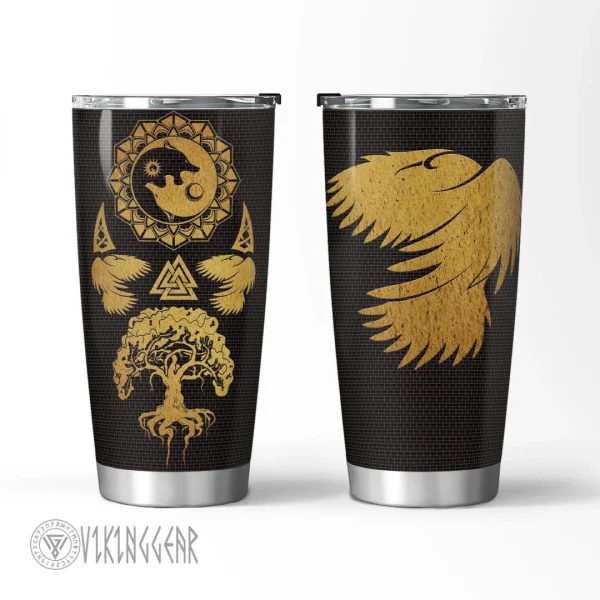 Viking Wolf Raven And Tree Of Life - Viking Tumbler