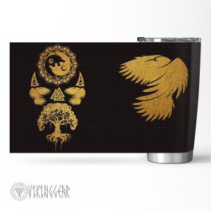 Viking Wolf Raven And Tree Of Life - Viking Tumbler