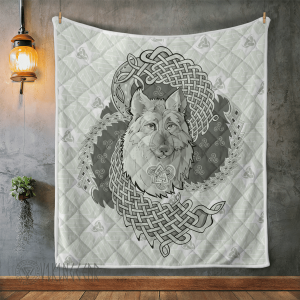 Viking Wolf in Valknut and Horns of Odin - Viking Quilt