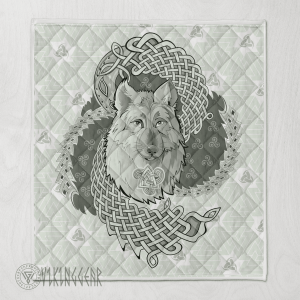 Viking Wolf in Valknut and Horns of Odin - Viking Quilt