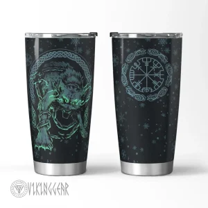 Wolf Fenrir And Helm Of Awe - Viking Tumbler