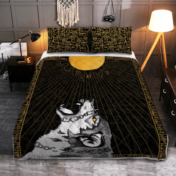 Wolf Fenrir And Rune Viking Quilt Set