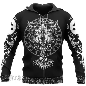 Wolf Hammer Raven Valknut Spear Viking Hoodie