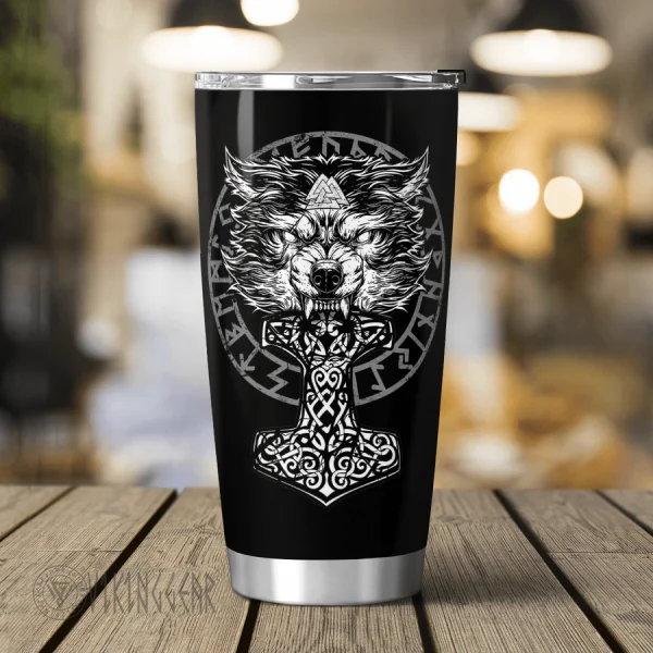 Wolf Hammer Raven Valknut - Viking Tumbler