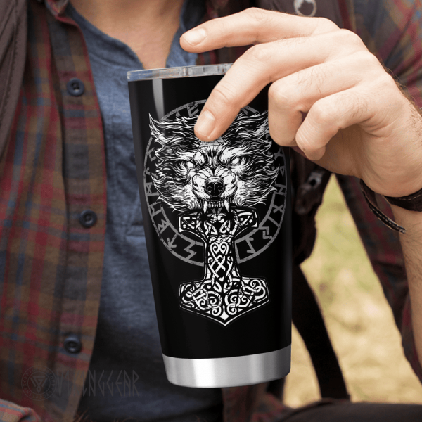 Wolf Hammer Raven Valknut - Viking Tumbler