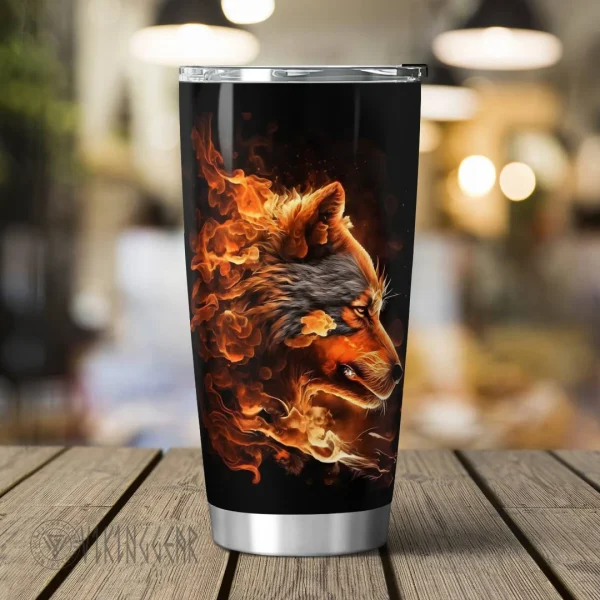 Wolf water and fire Viking Tumbler