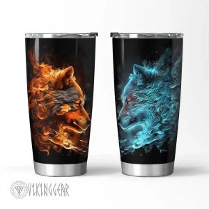 Wolf water and fire Viking Tumbler