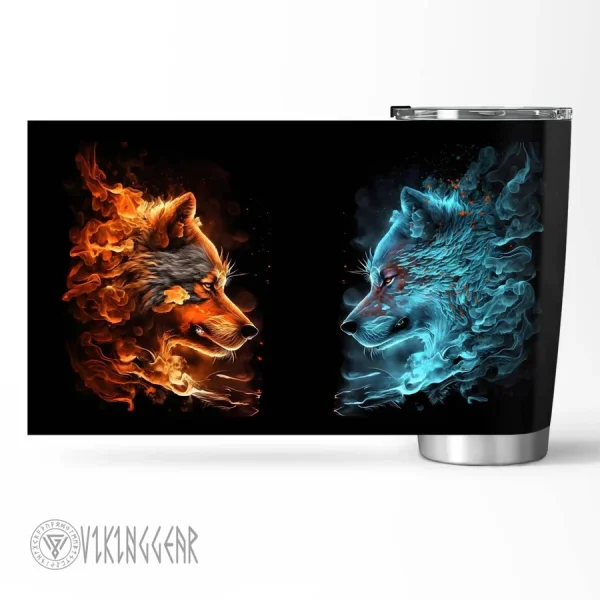 Wolf water and fire Viking Tumbler