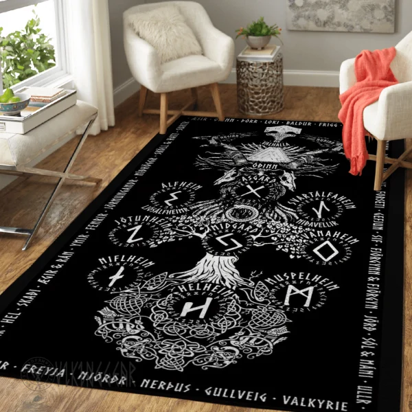 Yggdrasil Rune Simple White Design Viking Area Rug