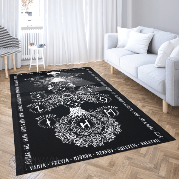 Yggdrasil Rune Simple White Design Viking Area Rug