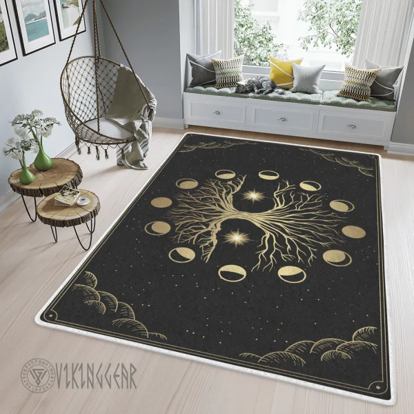 Yggdrasil Tree Of Life Gold Art Viking Area Rug