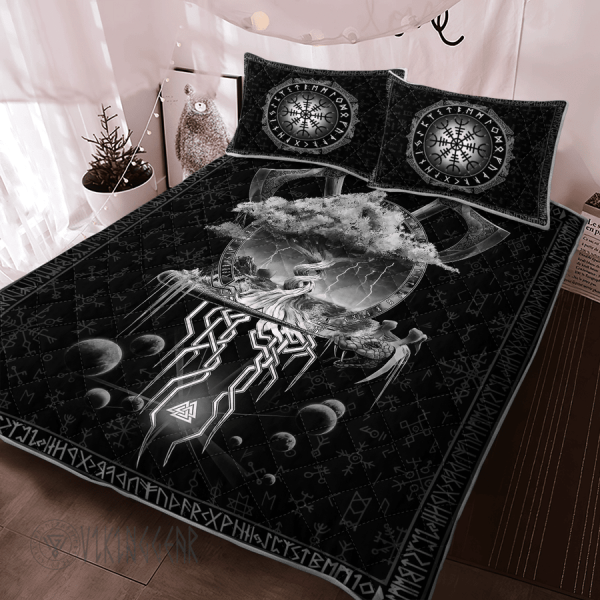 Yggdrasil With Axe And Norse Symbol Viking Quilt Set