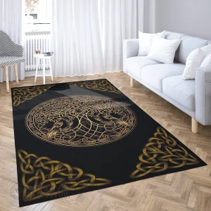 Yggdrasil and totem birds ravens of Odin Viking Area Rug