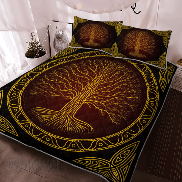 Yggdrasil tree at night Viking Quilt Set