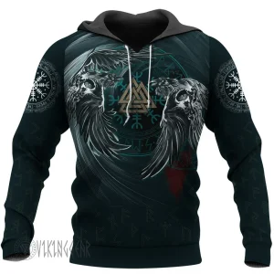 Yin Yang Raven Valknut Viking Hoodie Abstract Art