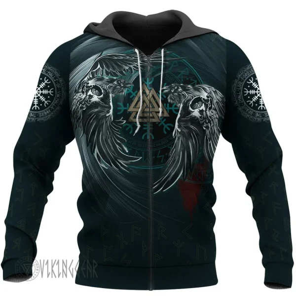 Yin Yang Raven Valknut Viking Hoodie Abstract Art