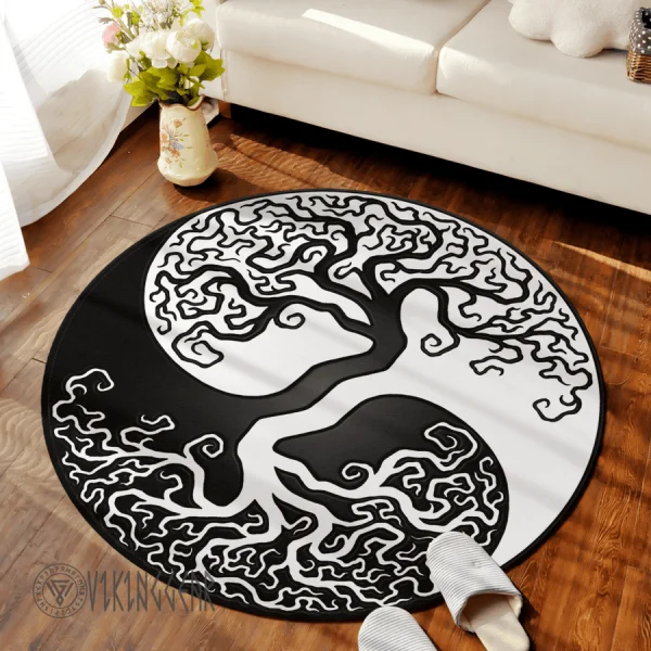 Yin Yang Tree of Life | Yggdrasil Round Carpet | Viking Round Carpet