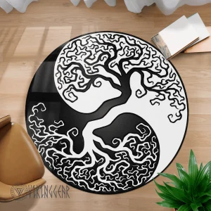 Yin Yang Tree of Life | Yggdrasil Round Carpet | Viking Round Carpet